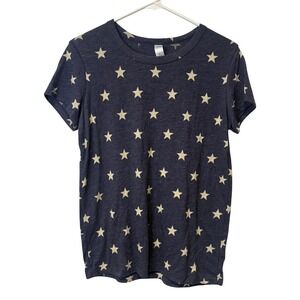 ily Couture Star‎ Print T-Shirt Women M Navy Blue Short Sleeve Americana USA
